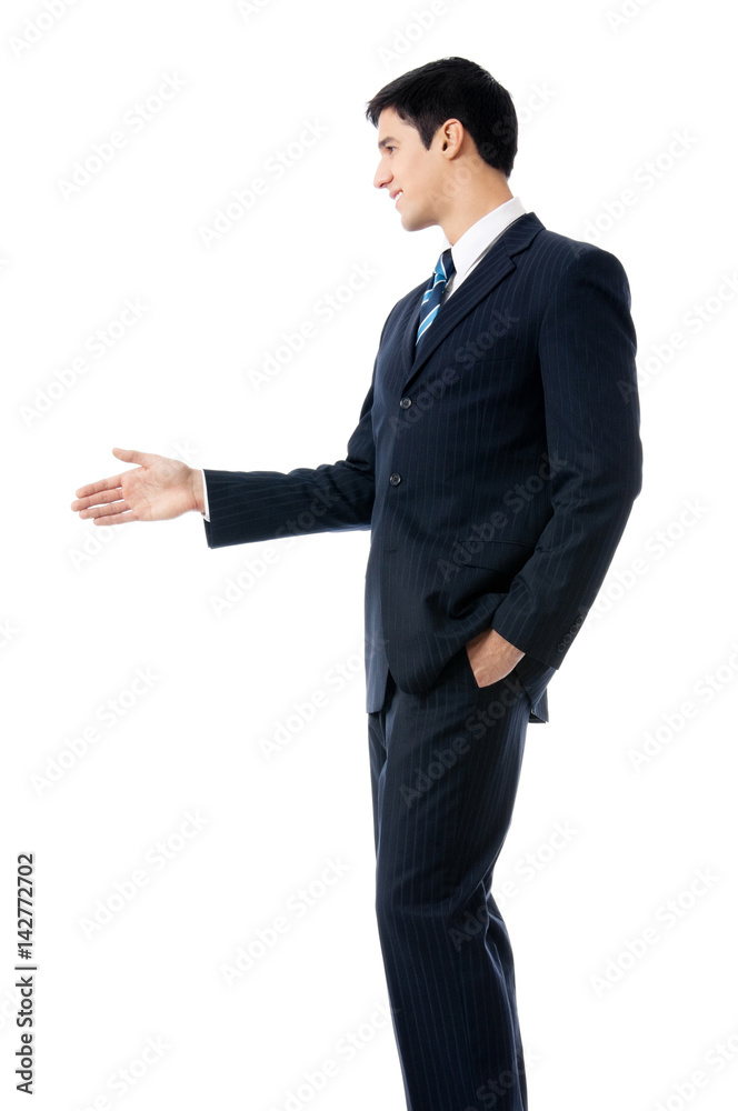 Business man giving hand for handshake, isolated Business man giving hand for handshake, isolated