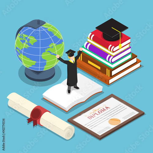 Isometric smart people in graduation suit