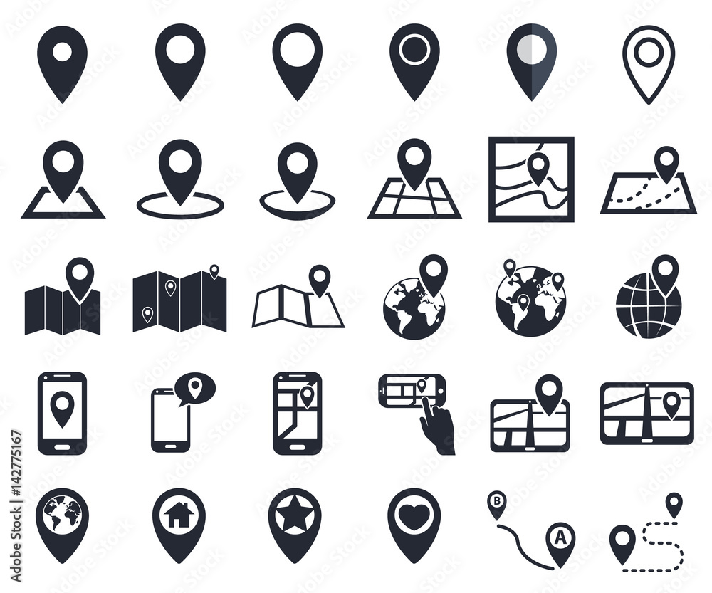 Fototapeta premium map pointer icon set for gps location navigation marker