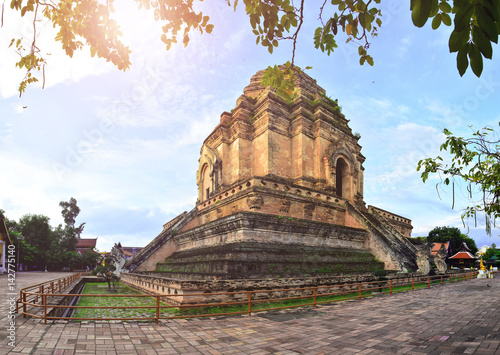 Ancient pagoda  Pagoda at Wat Chedi Luang Temple in Chiang Mai  Thailand.
