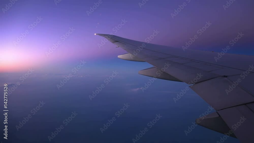 4K Traveling by Airplane at Midnight. View From Airplane Window 4K Traveling by Airplane at Midnight. View From Airplane Window
