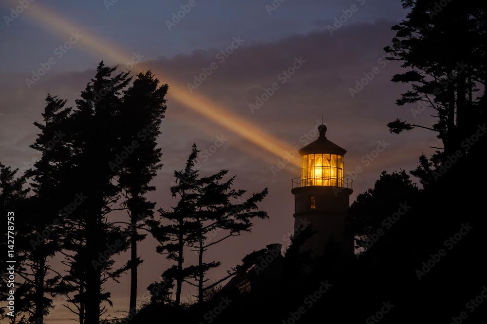 Heceta Head Lighthouse at night, built in 1892