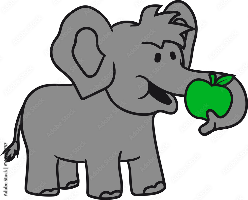 Fototapeta premium essen hunger apfel obst lecker gesund glücklich elefant klein süß niedlich baby kind nachwuchs