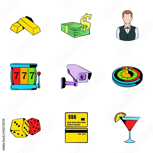 Casino icons set, cartoon style