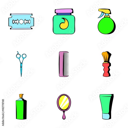Shaving icons set, cartoon style