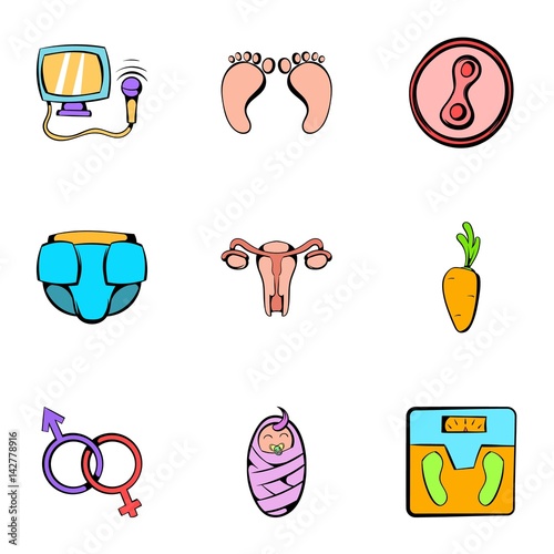 Gynecology icons set, cartoon style photo