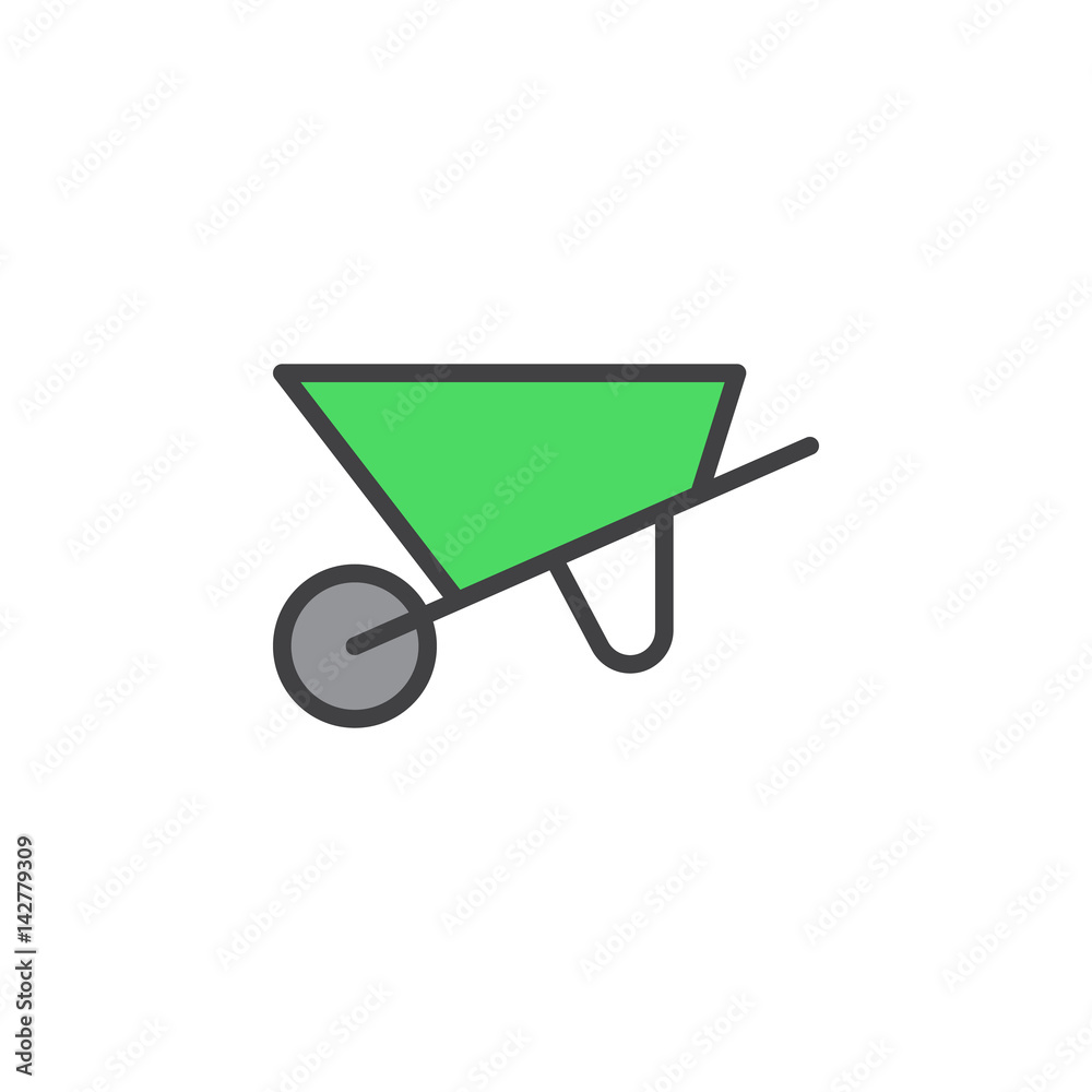 Wheelbarrow filled outline icon, line vector sign, linear style pictogram isolated on white. Symbol, logo illustration. Editable stroke. Pixel perfect Wheelbarrow filled outline icon, line vector sign, linear style pictogram isolated on white. Symbol, logo illustration. Editable stroke. Pixel perfect