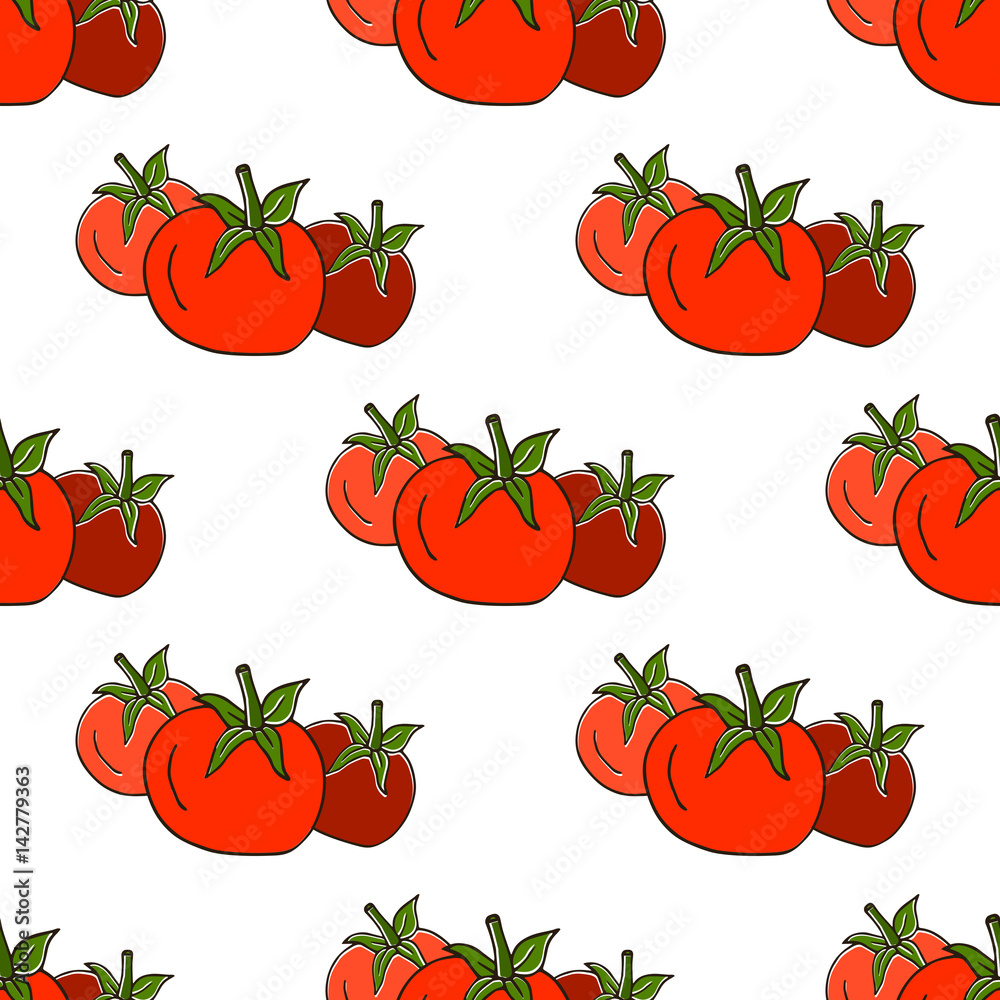 Seamless pattern with tomatoes. Vector illustration for design of a banner or wallpaper. Seamless pattern with tomatoes. Vector illustration for design of a banner or wallpaper.