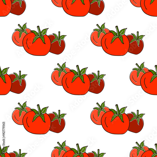 Seamless pattern with tomatoes. Vector illustration for design of a banner or wallpaper.