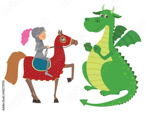 Knight on horseback and dragon
