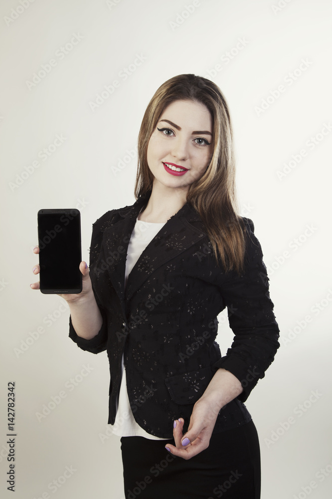 Naklejka premium woman business isolated mobile presentation