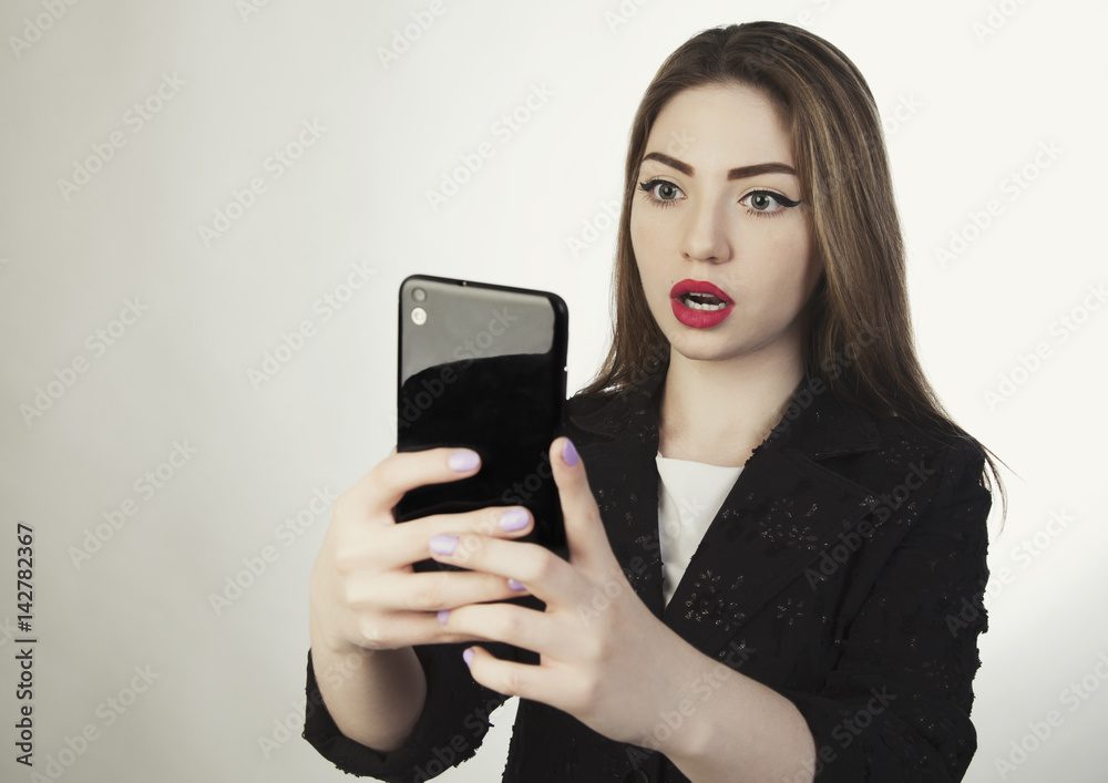 woman business isolated mobile surprise emotion photo woman business isolated mobile surprise emotion photo