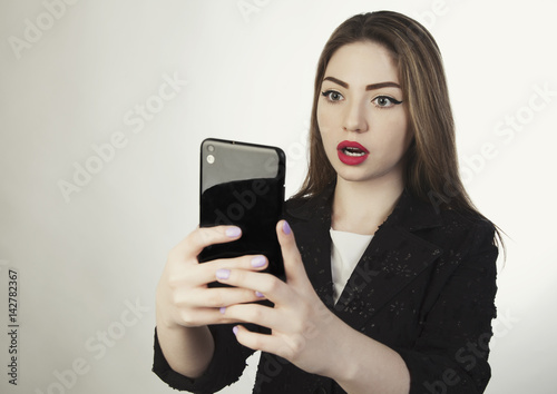 woman business isolated mobile surprise emotion photo