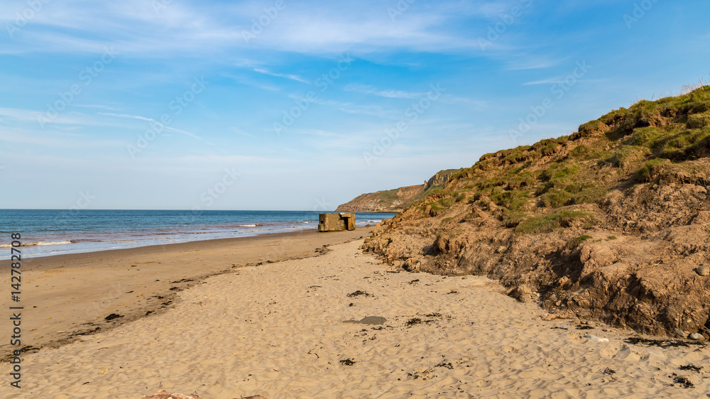 Old bunker and beach at Cayton Bay, near Scarborough, North Yorkshire, UK Old bunker and beach at Cayton Bay, near Scarborough, North Yorkshire, UK