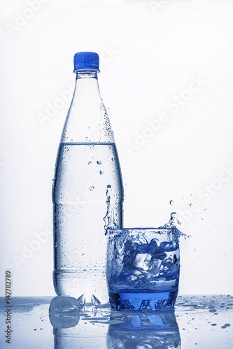 Cold and Blue. Ice cold pure an refreshing bottled water