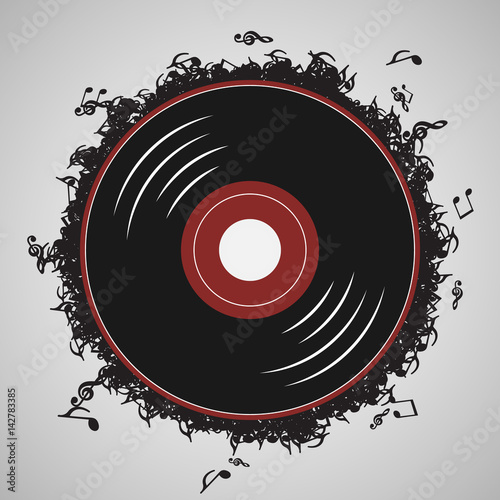 Vinyl record music notes - İllustration vector