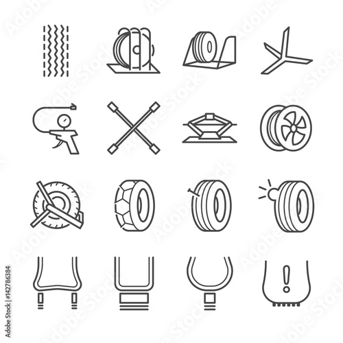 Tire, Tyre and wheel icons set