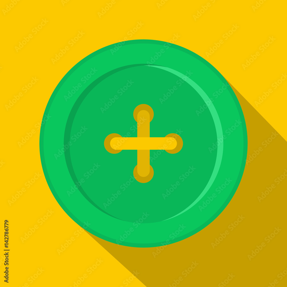 Obraz premium Green sewing button icon, flat style