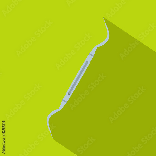 Steel dentists hook probe icon, flat style