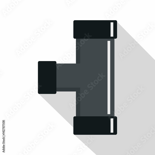 Black joint T pipe connection icon, flat style