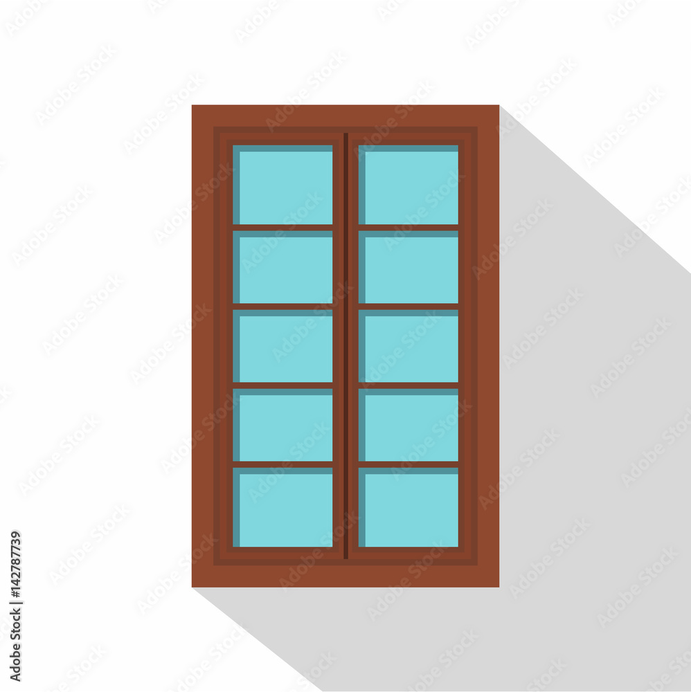 Wooden brown latticed window icon, flat style