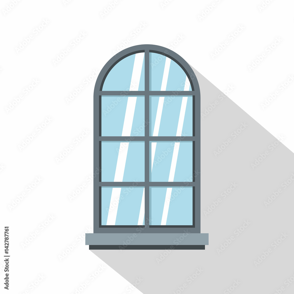 Gray arched window icon, flat style