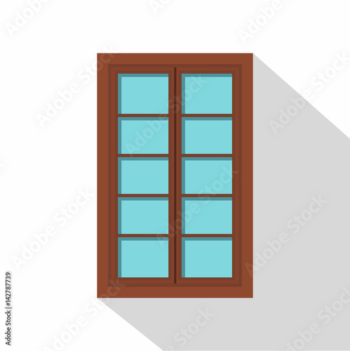 Wooden brown latticed window icon  flat style
