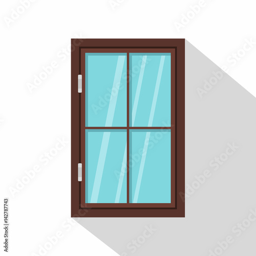 Closed brown window icon, flat style