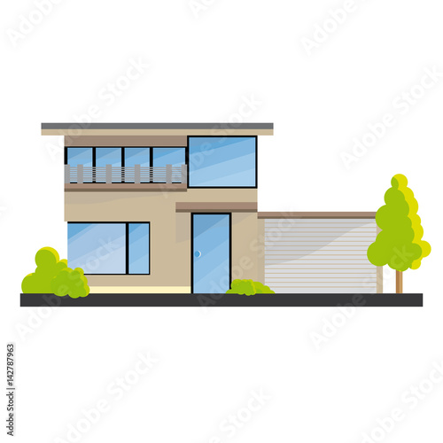 Flat Moder House With Big Windows, Garden And Garage And Grass