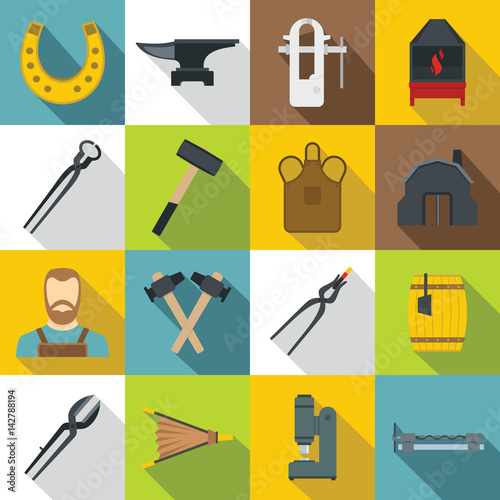 Blacksmith icons set, flat style photo