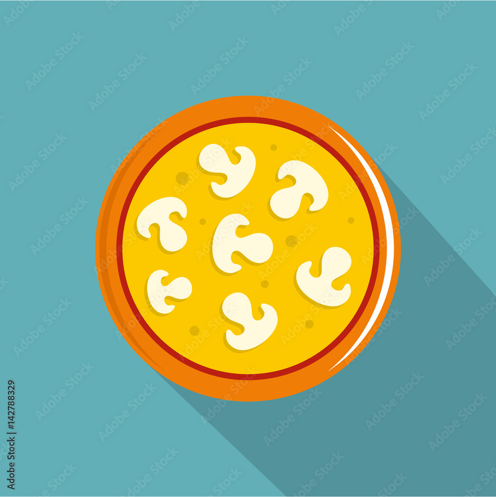 Fototapeta premium Vegetarian pizza with mushrooms icon, flat style