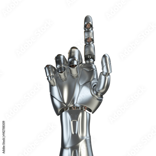 Futuristic design concept of a robotic mechanical arm matte chrome . Template Isolated on white background.