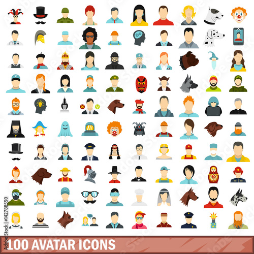 Fototapeta Naklejka Na Ścianę i Meble -  100 avatar icons set, flat style