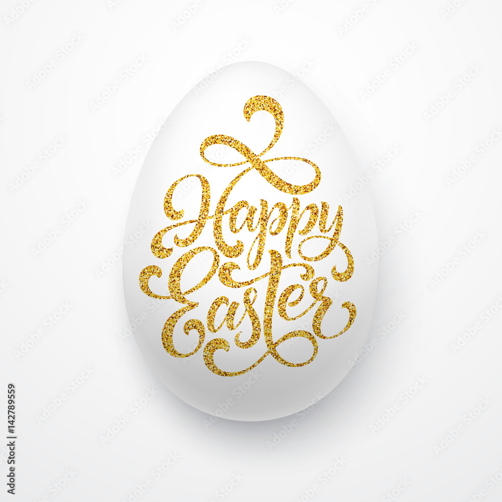 Fototapeta premium Easter egg with holiday greeting Golden lettering. Vector illustration.