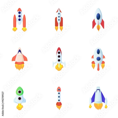 Space rocket icons set, cartoon style