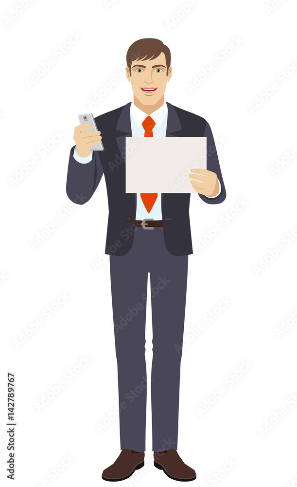 Businessman with mobile and paper