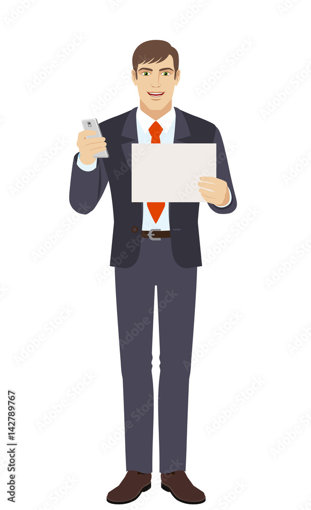 Businessman with mobile and paper Businessman with mobile and paper