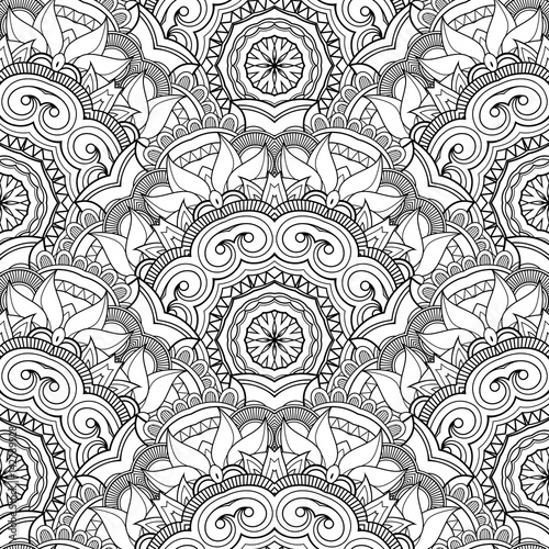 Vector Seamless Monochrome Pattern. Printable Coloring. Hand Drawn Decorative Scales
