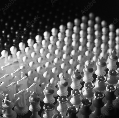 chess pieces closeup-built rows