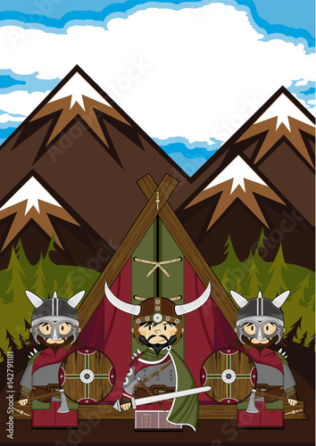 Cartoon Viking Warrior and Tent