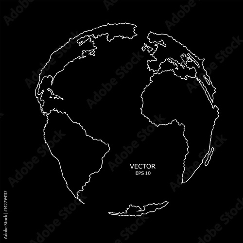 Abstract drawing of planet Earth. White lines on a black background. Vector illustration