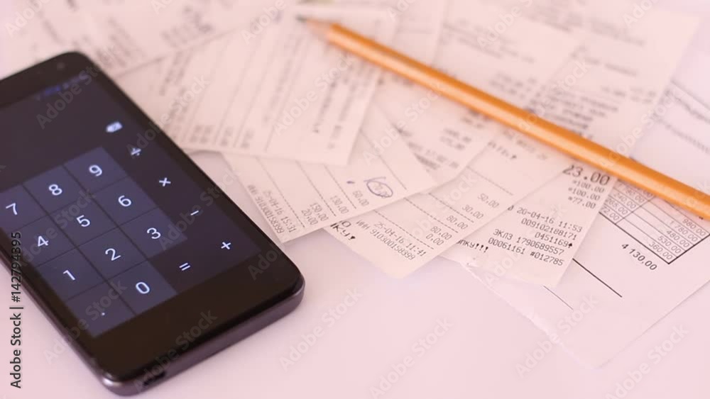 Budget And Money Expenditure. Receipts, utility bills, and other expense. Analyzing spending Budget And Money Expenditure. Receipts, utility bills, and other expense. Analyzing spending