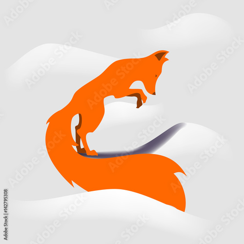 Vector fox jumping in snowdrift. photo