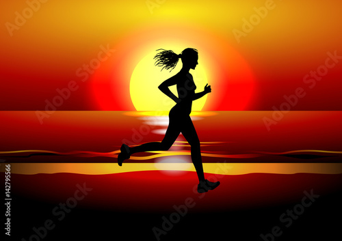Woman running on the beach. Vector illustration