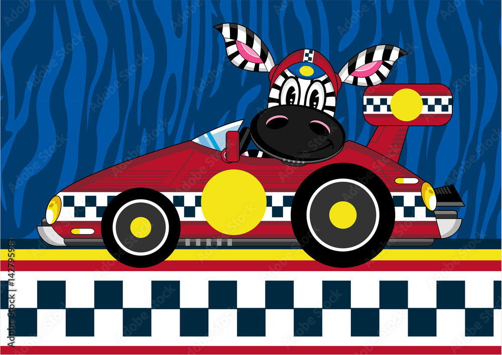 Cartoon Zebra Racing Car Driver