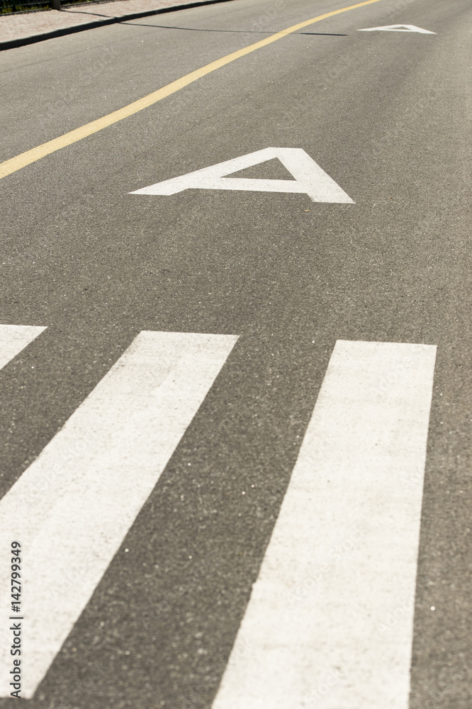 pedestrian crossing and bus lines in the road pedestrian crossing and bus lines in the road
