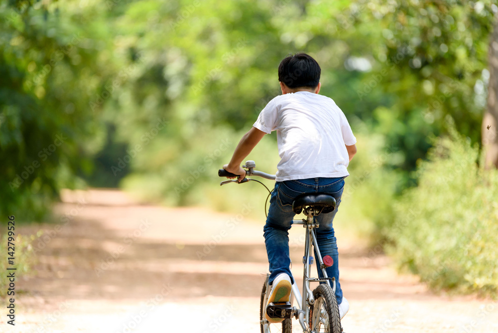 Naklejka premium Young boy ride bicycle