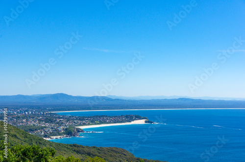 Aerial view of beautiful coastal landscape with forest and ocean © Olga K