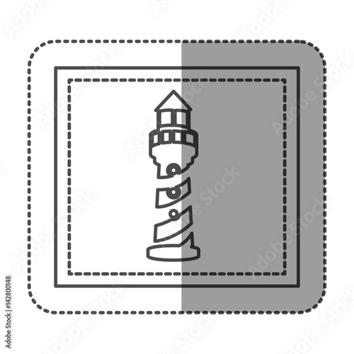 monochrome sticker frame with tower of lighthouse vector illustration