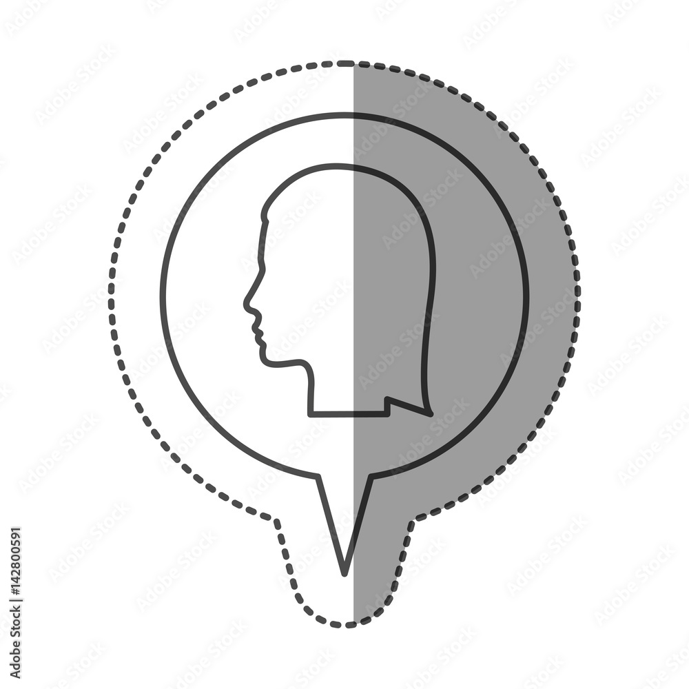 sticker monochrome of circular speech with silhouette female head vector illustration
